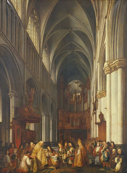 Entrance of Louis XIV (1638-1715) into the Cathedral of Saint-Omer, 1839 (oil on canvas)