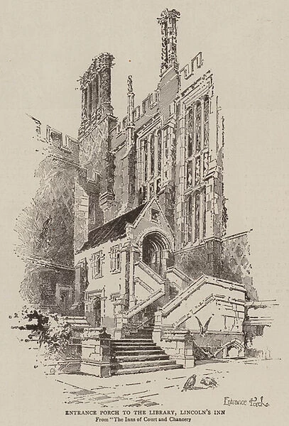 Entrance Porch to the Library, Lincolns Inn (engraving)