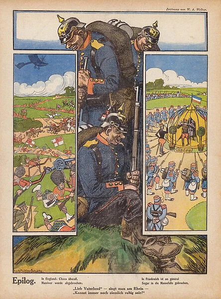 Epilogue: the military in England, France and Germany (colour litho)
