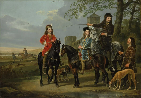 Equestrian Portrait of Cornelis and Michiel Pompe van Meerdervoort with their Tutor