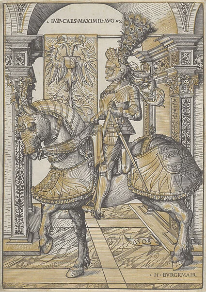Equestrian Portrait of the Emperor Maximilian I, 1508 (woodcut from two blocks in black