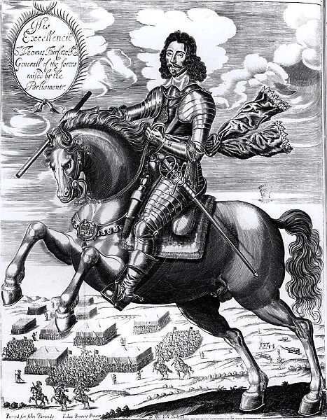 Equestrian portrait of his Excellency Sir Thomas Fairfax (1617-71) 3rd baron, engraved