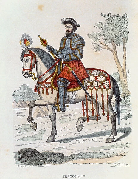 Equestrian Portrait of Francois I (colour litho)
