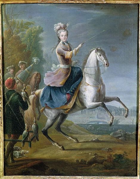 Equestrian Portrait of Maria Leszczynska (1703-68) (oil on canvas)