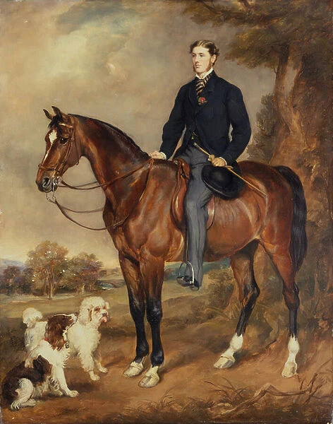 An Equestrian Portrait of Seymour Sydney Hyde 6th Earl of Harrington (oil on canvas)