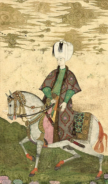 Equestrian portrait of Sultan Osman II (1603-22) 1618 (gouache on paper)