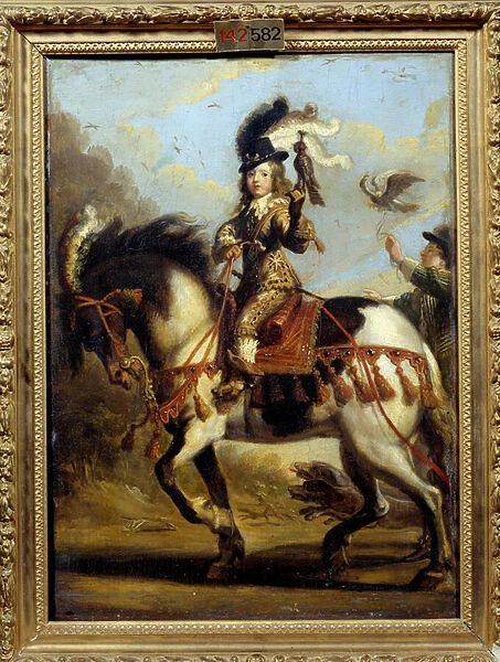 Equestrian portrait of the young Louis XIV (1638 -1715) leaving for hunting