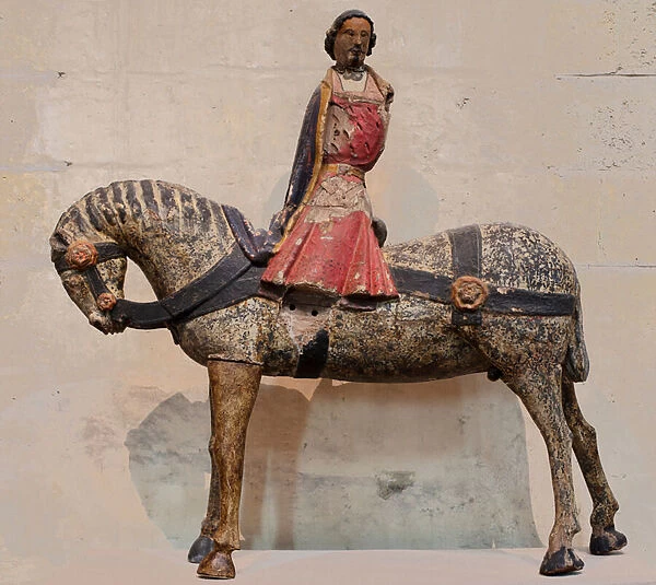 Equestrian statue of Saint-Martin of Tours, 15th century, Polychrome, Cathedral, Cathedrale Notre-Dame, Laon, Hauts-de-France, Aisne, France