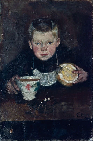 Errand boy drinking coffee, 1885