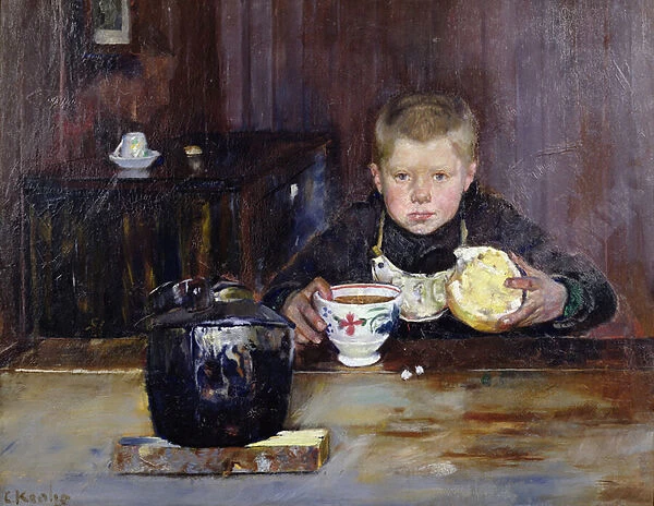 Errand boy drinking coffee, 1885 (oil on canvas)
