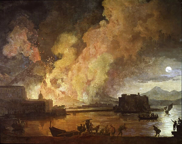The eruption of the Vesuve in Naples in the moonlight (Painting, 18th century)
