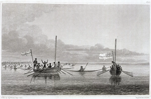 Eskimaux Coming Towards the Boats in Shoalwater Bay, July 7, 1826