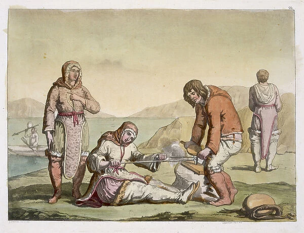 Eskimos, 1817 (colour engraving)