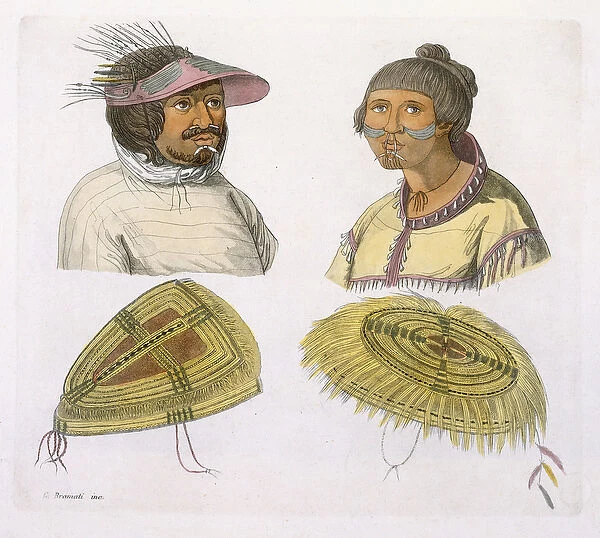 Eskimos from North America (colour engraving)