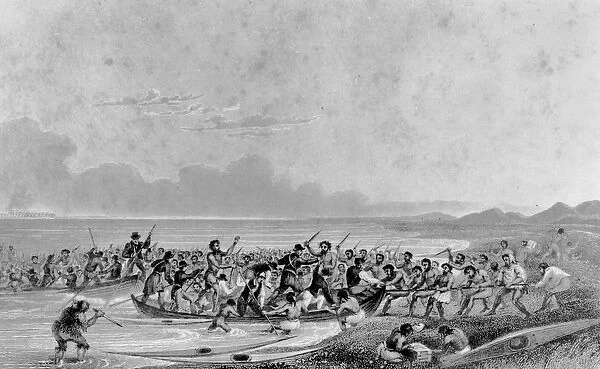 Esquimaux pillaging Franklins expedition boats, 1826 (engraving)