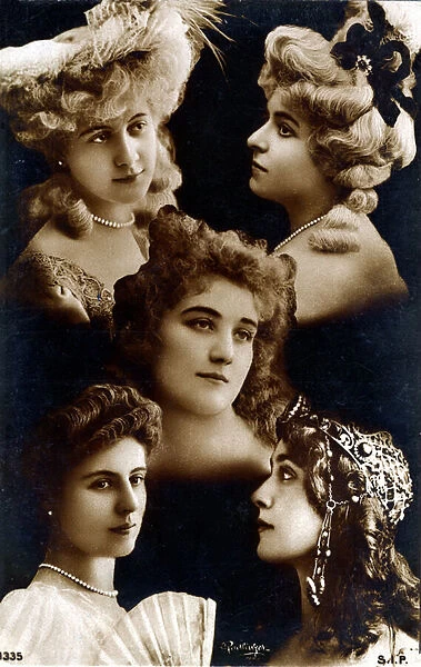 Eternal feminine, mosaic of portraits of young women, c. 1900 (photo)