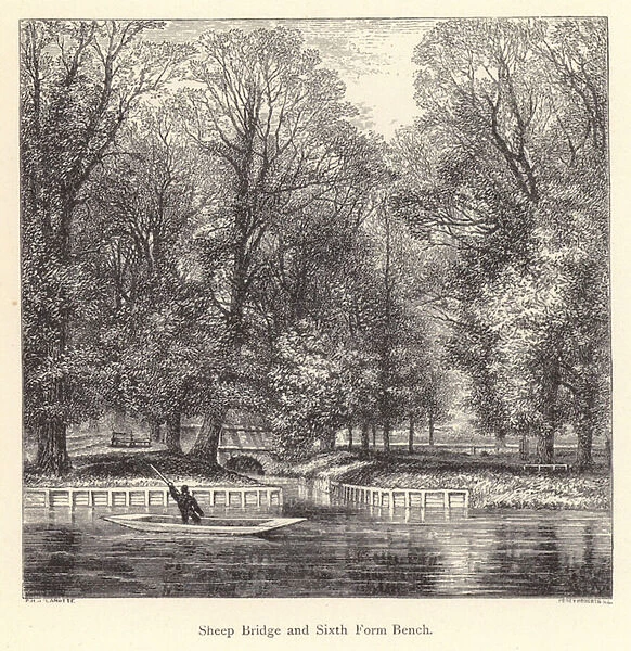 Eton College: Sheep Bridge and Sixth Form Bench (engraving)
