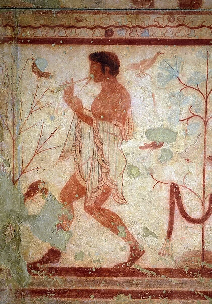 Etruscan art: frescoes representing banquet scenes, detail representing a flute player