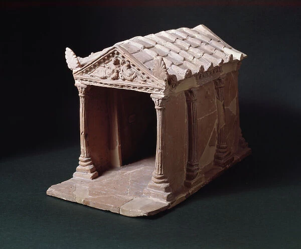 Etruscan civilization: representation of an etruscan temple, funerary model
