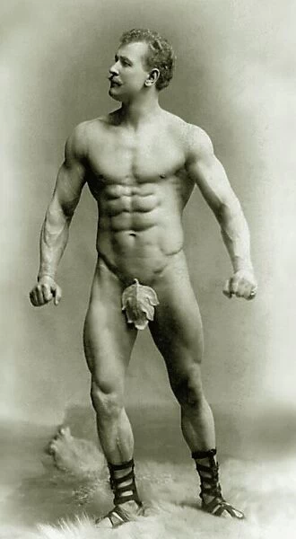 Eugen Sandow, in classical ancient Greco-Roman pose, c. 1894 (b  /  w photo)