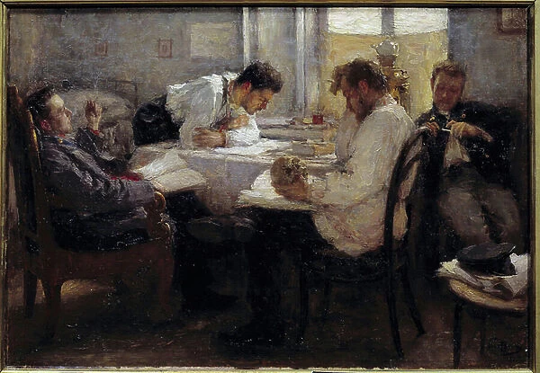 On the eve of the exam Students reviewing the exams. Painting by Leonid Osipovich Pasternac (1862-1945) 1895 Sun. 0, 39x0, 55 m Paris, musee d Orsay Attention
