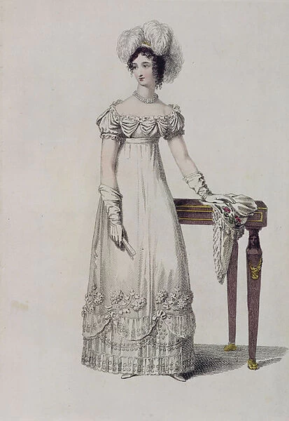 Evening dress, fashion plate from Ackermanns Repository of Arts (coloured engraving)