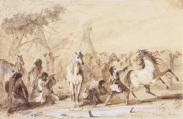Evening, Picketing Horses, c. 1837 (pencil, wash and gouache on paper)