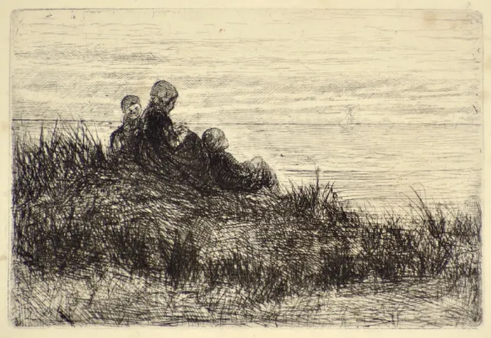 Framed Print : Evening on the Shore (etching)