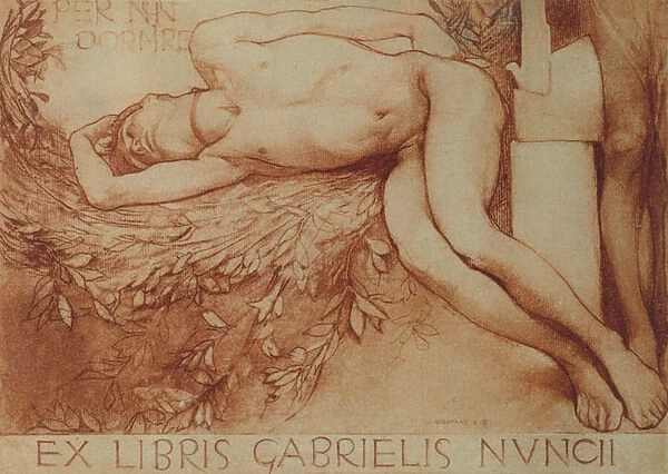 Ex Libris card for Gabriel d Annunzio (chalk on paper)