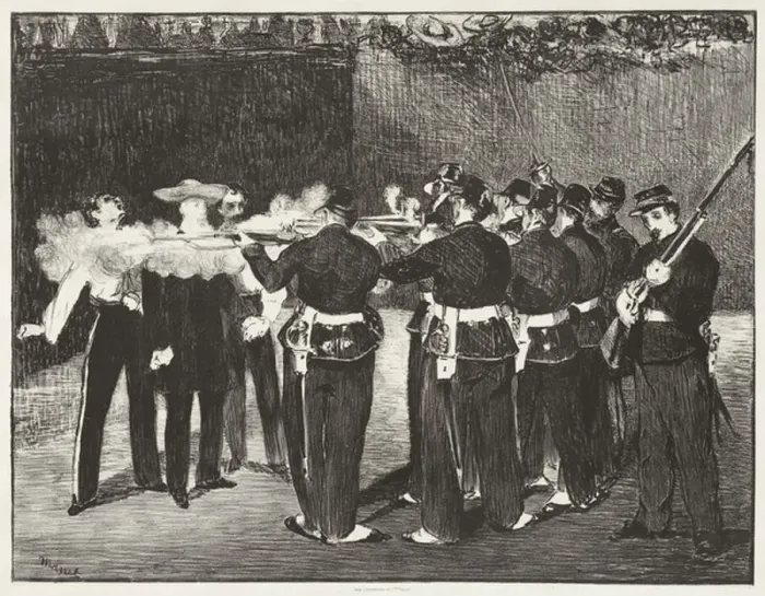 Framed Print : The Execution of Emperor Maximilian, 1868, printed 1884 (litho) Framed Print : The Execution of Emperor Maximilian, 1868, printed 1884 (litho)