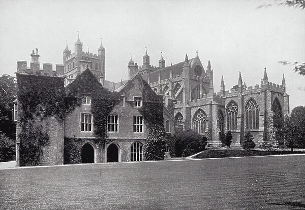 Exeter: Cathedral East End and Bishop's Palace (b / w photo)