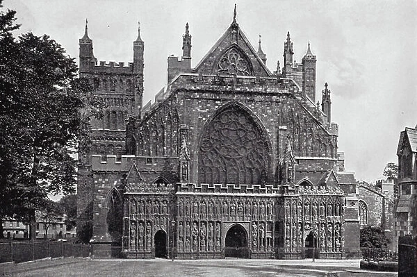 Exeter: Cathedral West Front (b / w photo)