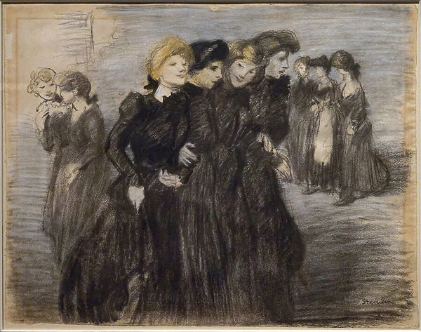 The exit of the midinettes (before 1907). Theophile Alexandre Steinlen (1859-1923). Charcoal and pastel on paper. Musee des Beaux-Arts de la Ville de Paris, PeuPalais