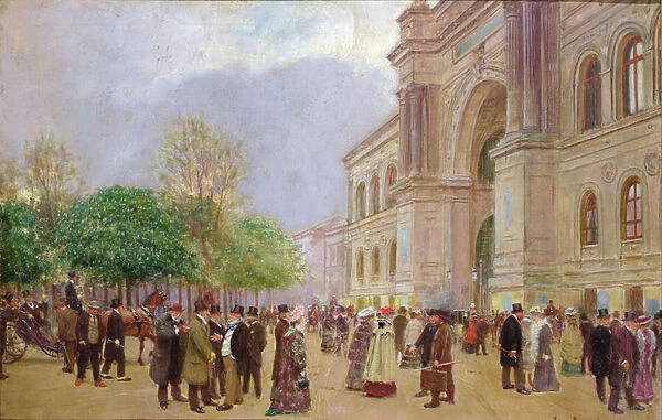 The exit of the Salon in the Palais de L Industrie, c. 1890 (oil on canvas)