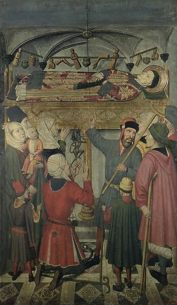 Exorcism of a possessed man beneath the Tomb of St. Vincent of Saragossa (d. 304) from the Altarpiece of St Vincent of Saragossa