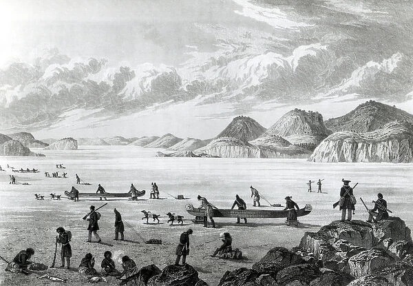 Expedition passing through Point Lata on the Ice, engraved by Edward Francis Finden