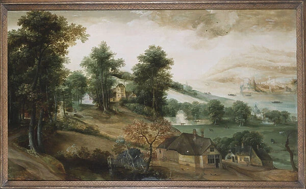 An Extensive Landscape with Cottages in the Foreground, 1561 (oil on canvas)