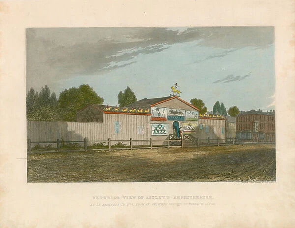 Exterior View of Astleys Amphitheatre, as it appeared in 1777 (coloured engraving)
