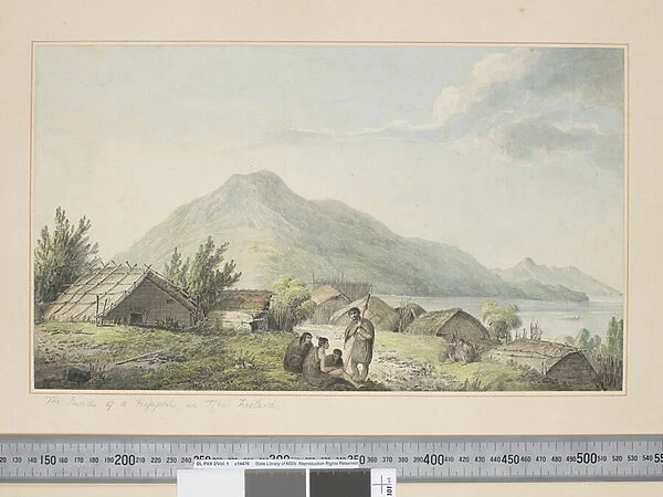 F. 2 The Inside of a Hippah, in New Zeeland sic, c. 1773-84 (w  /  c & print engravings)