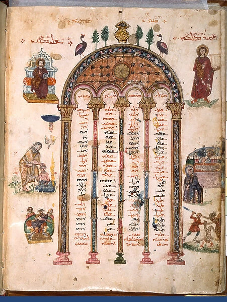 F. 4v, canon tables, from the Rabula Gospels, 586 AD (tempera on vellum)