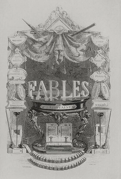 Fables de de las Fountaine titlepage, 1838 (engraving)
