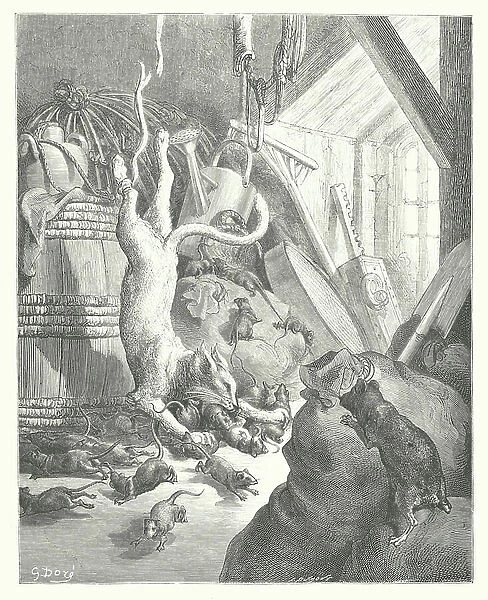 The Fables of La Fontaine: The Cat and the Old Rat (engraving)