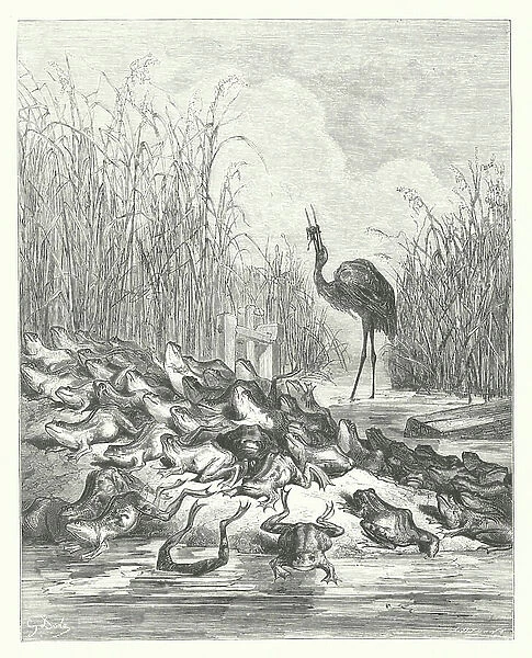 The Fables of La Fontaine: The Frogs who asked for a King (engraving)