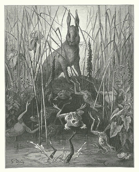 The Fables of La Fontaine: The Hare and the Frogs (engraving)