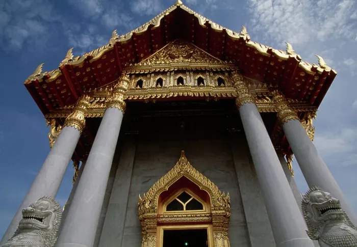 Framed Print : Facade with decorative elements in gold, Marble Temple (Wat Bo Bentchama Bitr), Bangkok, Thailand, 19th century Framed Print : Facade with decorative elements in gold, Marble Temple (Wat Bo Bentchama Bitr), Bangkok, Thailand, 19th century