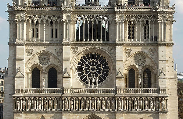 Detail of the facade of Notre Dame Cathedral of Paris, 2014 (photograph)