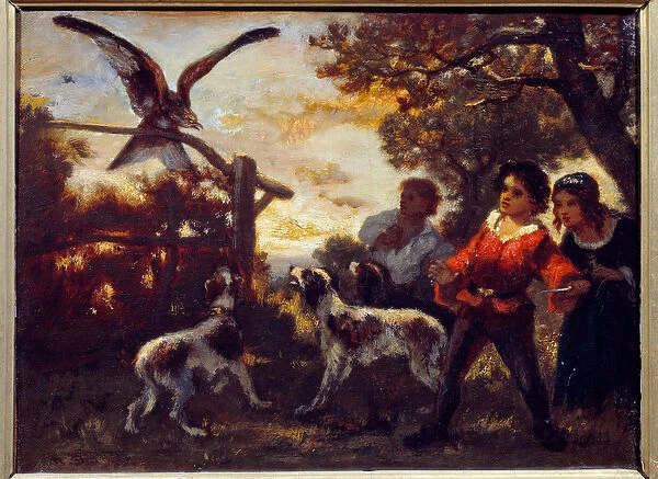 The falcon kids. Painting by Diaz De La Pena (1807-1876), 19th century