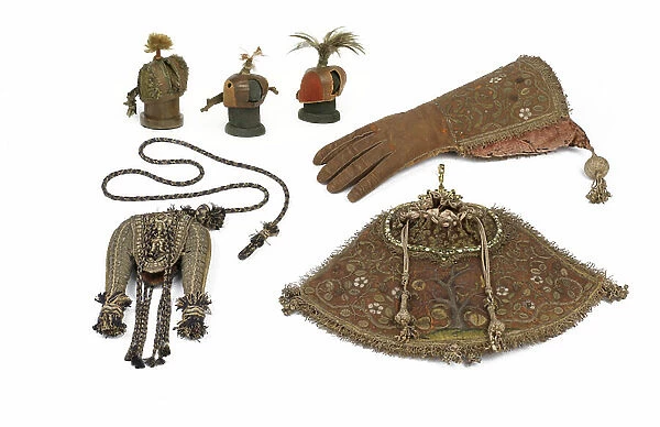 Falconry bag, glove and accessories, c. 1610-19 (mixed media)