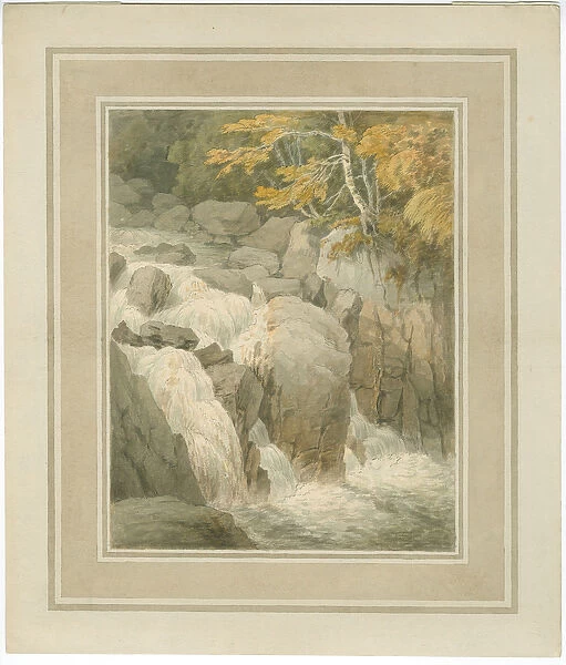 Fall of the Braan from the Hermitage at Dunkeld, 1791 (pen & ink with wash on paper)