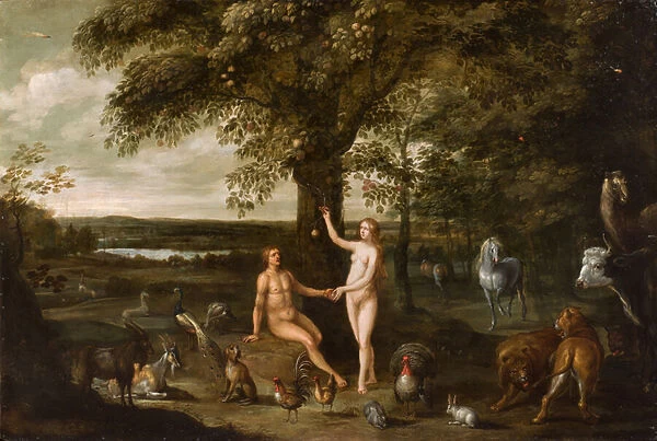 The Fall of Man in the Garden of Eden (oil on copper)